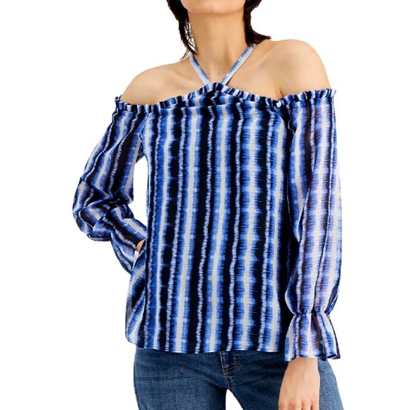 INC Off The Shoulder Halter Top Blue White Tie Dye Women's XXL NEW - Picture 7 of 7